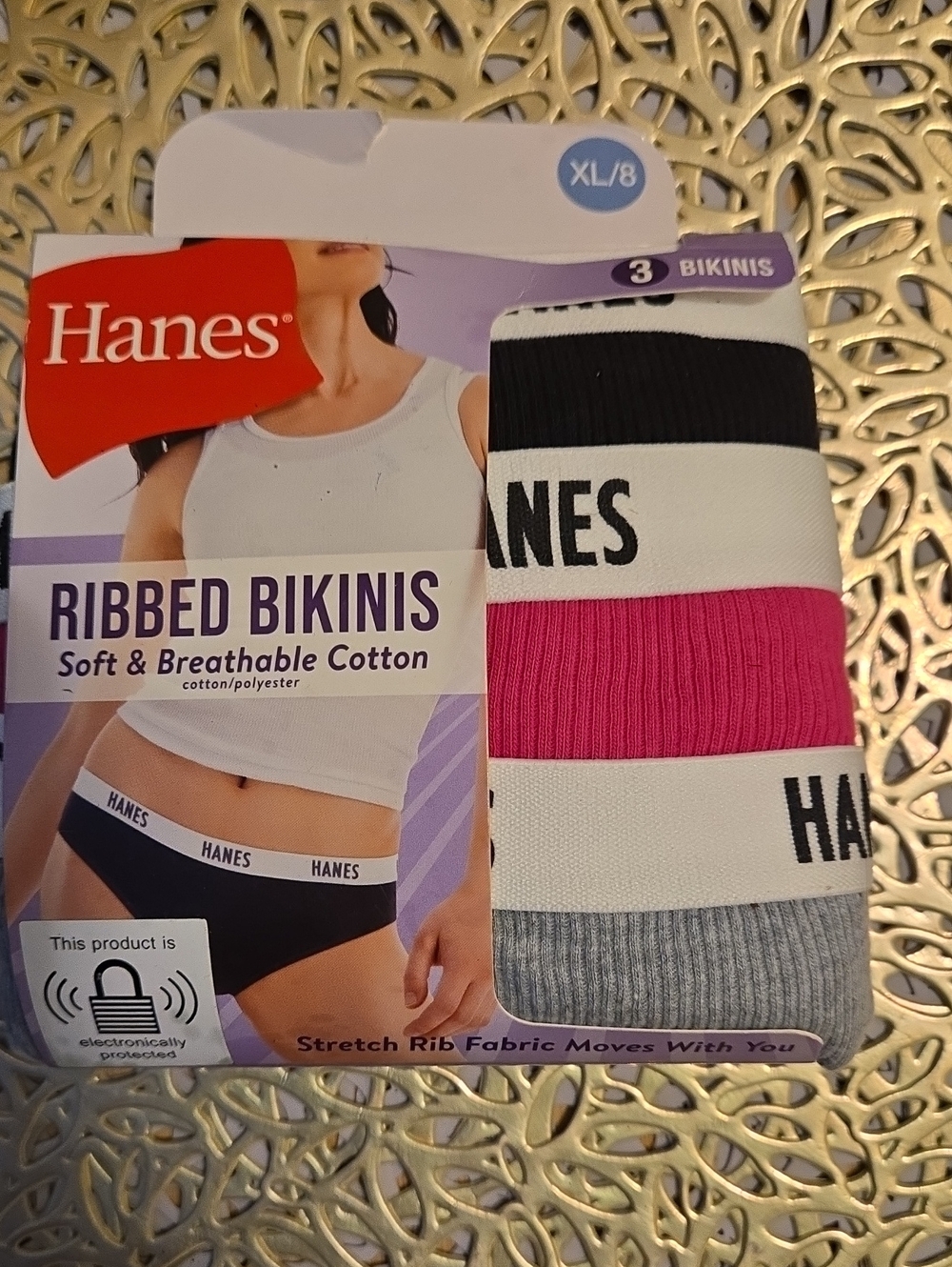 NWT Womens Hanes Ribbed Bikinis Sz XL/8